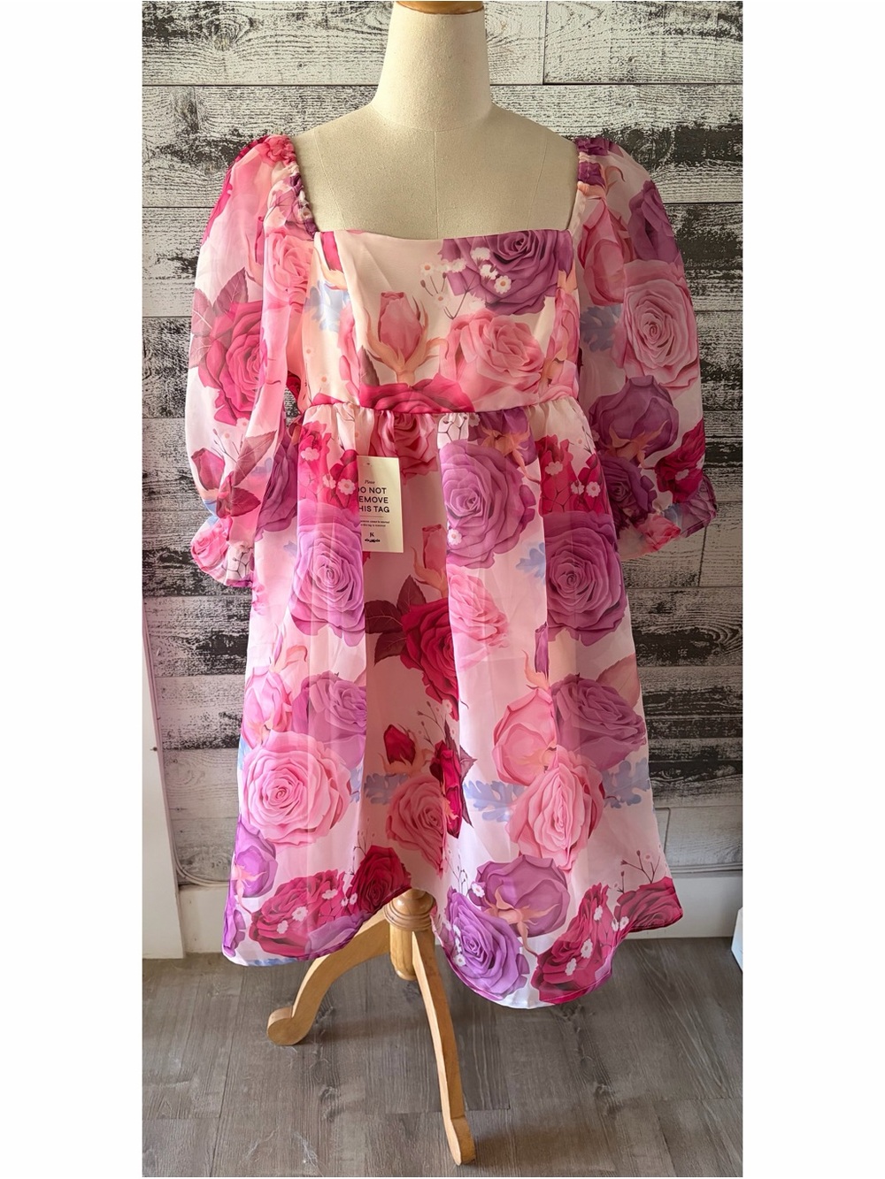 NWT JessaKae Pink and Purple Floral Puff Sleeve Babydoll Dress
